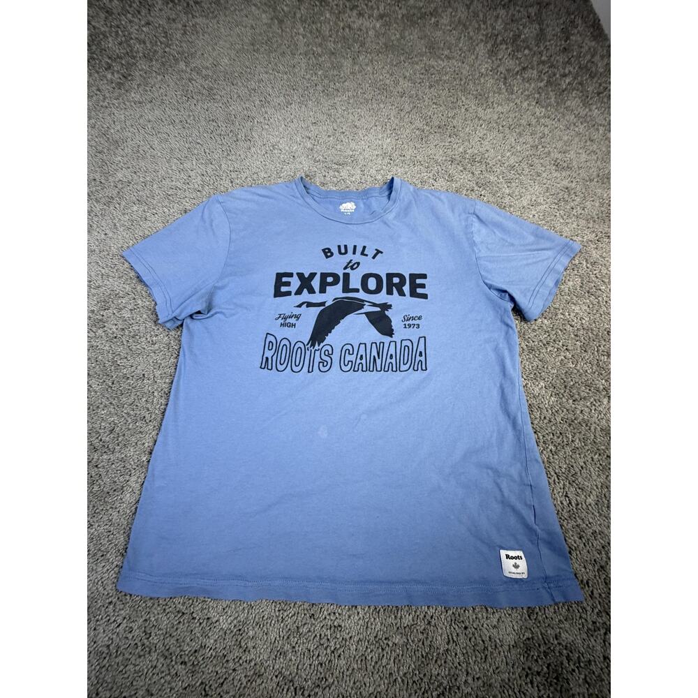 Roots Shirt Mens L Blue Built To Explore Goose Graphic Crewneck Cotton Jersey